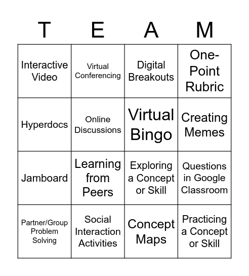 Collaborative Activities Bingo Card