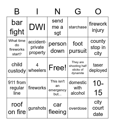 4TH OF JULY DISPATCHER BINGO Card