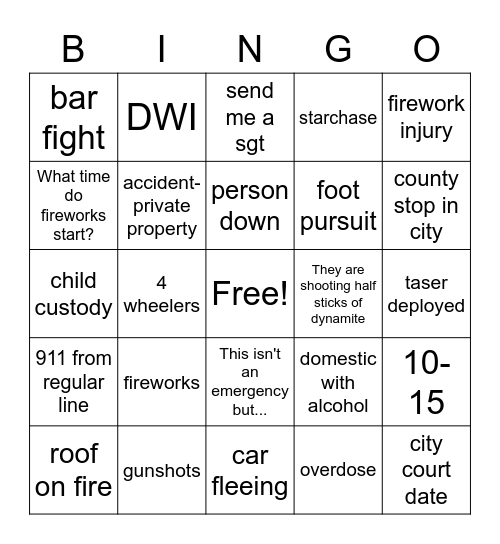 4TH OF JULY DISPATCHER BINGO Card