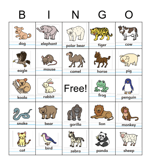 Animal Bingo Card