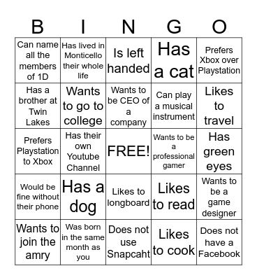 Find someone who... Bingo Card