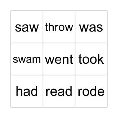 Irregular verbs bingo Card