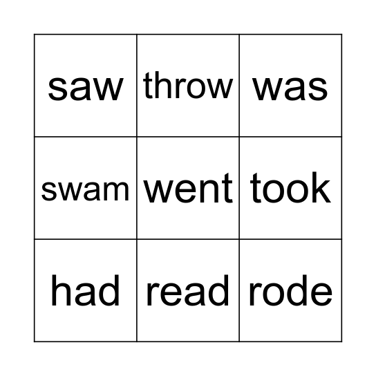 Irregular verbs bingo Card