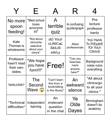 Med school online Bingo Card