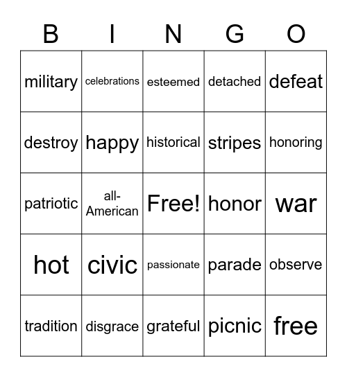 4th of July Bingo Card