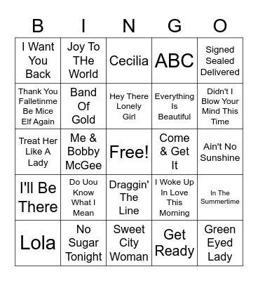 70s Hits Bingo Card