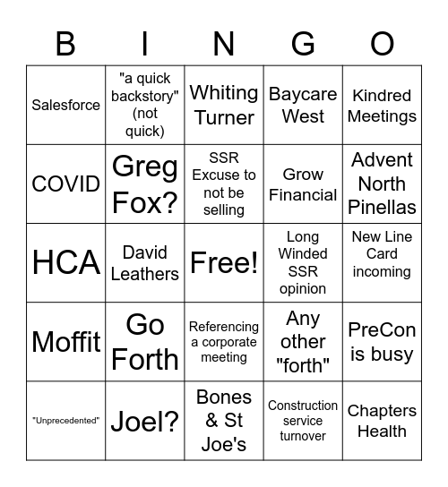 Harper Sales L-10 Bingo Card