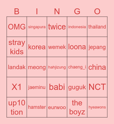 Wubbie. Bingo Card