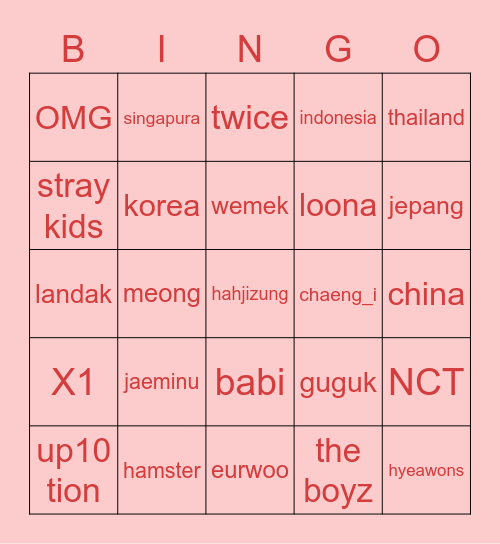 Wubbie. Bingo Card