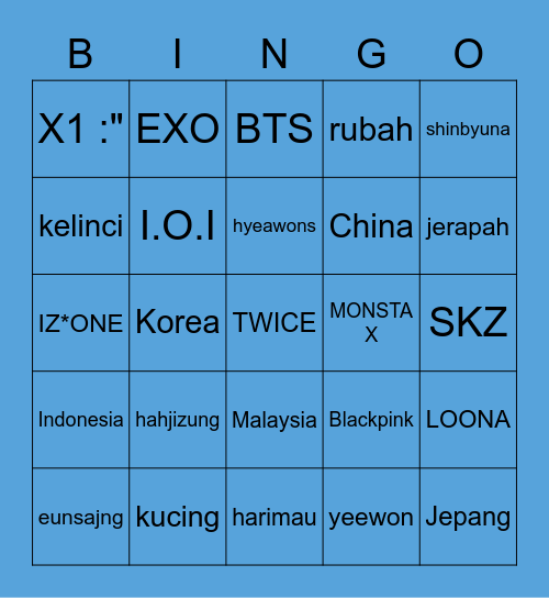 Eunsajng Bingo Card