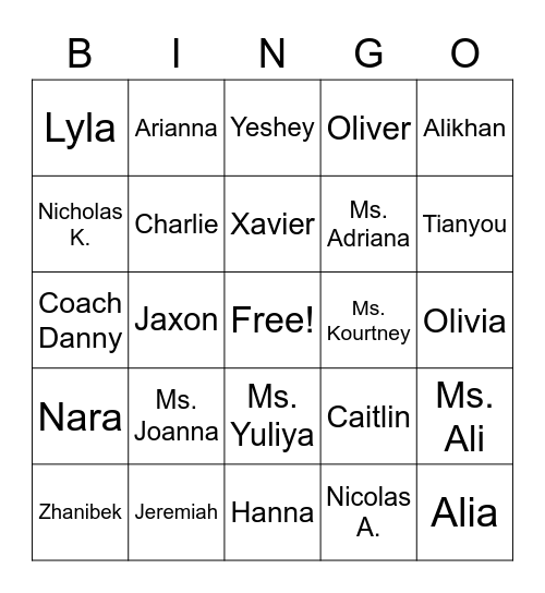 prek 210 Bingo Card