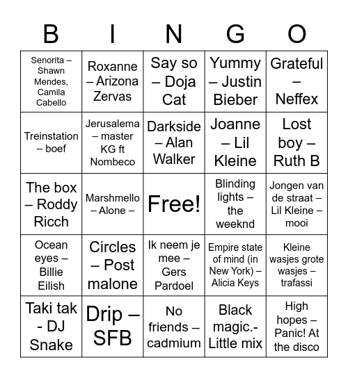 Liedjes Bingo Card