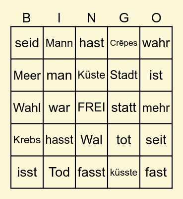HOMOPHONE Bingo Card