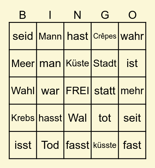 HOMOPHONE Bingo Card