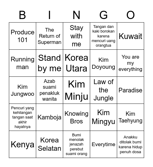 BINGBING Bingo Card