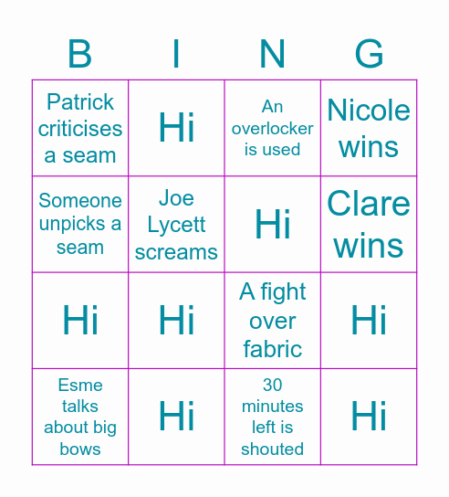 Sewing Bee Bingo Card