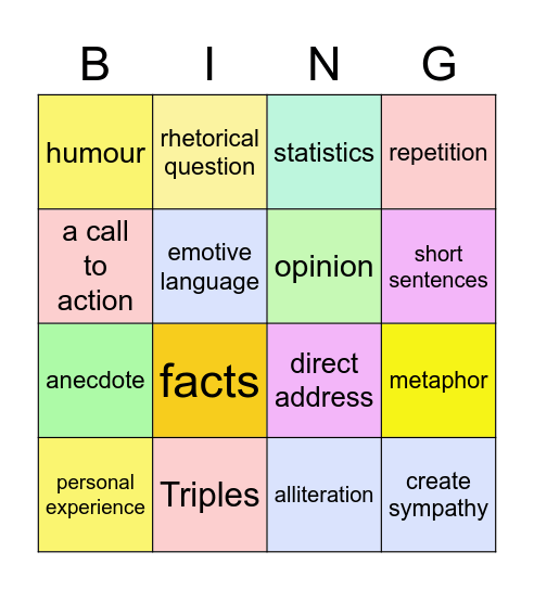 Persuasive techniques Bingo Card