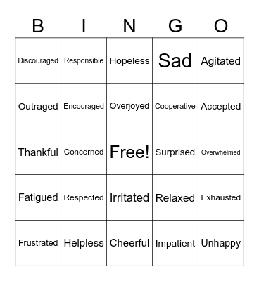 FEELINGS BINGO Card