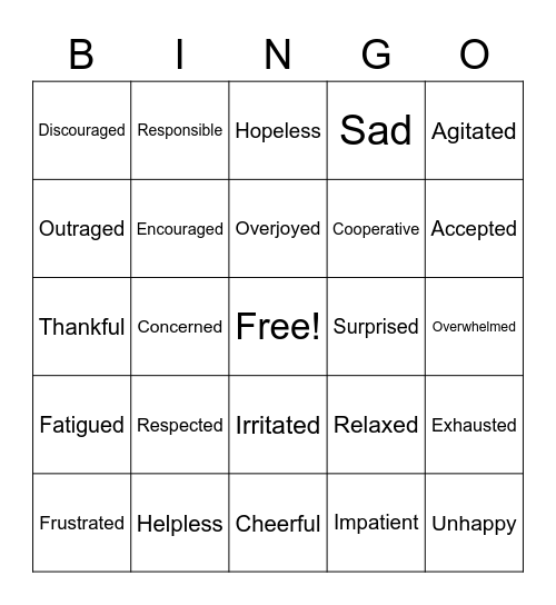 FEELINGS BINGO Card