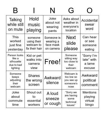Virtual Meeting Bingo Card