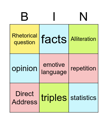 Persuasive techniques  - Easy Bingo Card