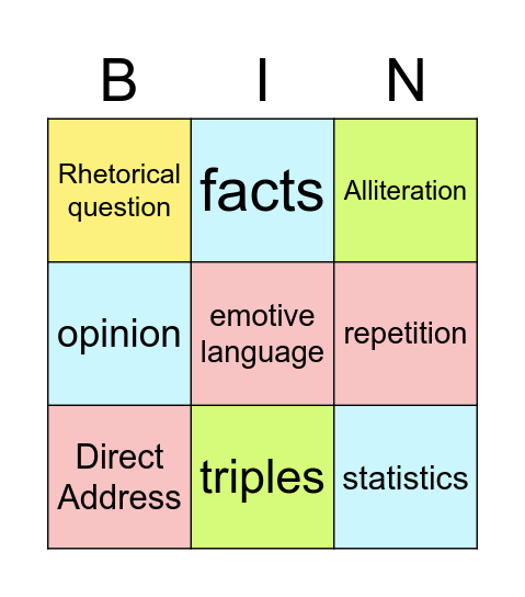 Persuasive techniques  - Easy Bingo Card