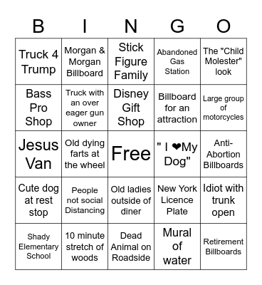 Florida Driving Bingo Card