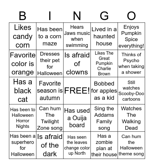 Halloween Bingo Card