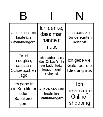 Einkaufen Bingo Card
