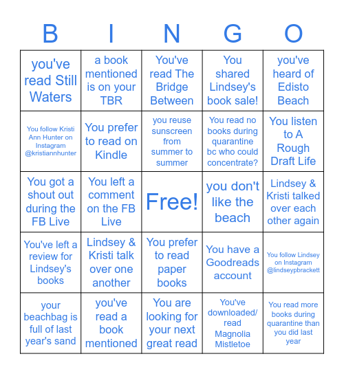 Beachbags, Books, and Bingo! Bingo Card