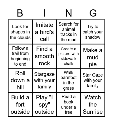 Back Yard Bingo Card