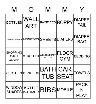 NATASHA'S BABY SHOWER Bingo Card