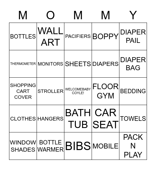 NATASHA'S BABY SHOWER Bingo Card