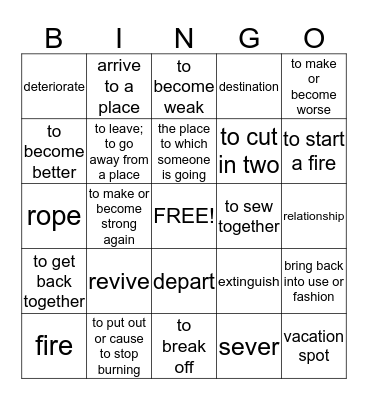 Word of the Week Bingo Card