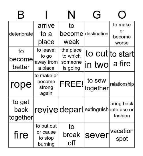 Word of the Week Bingo Card