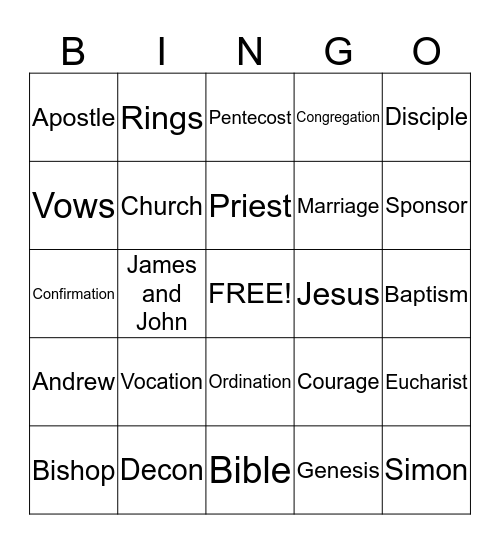 Vocation Bingo Card