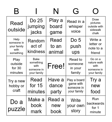Weekly Bingo Challenge Bingo Card