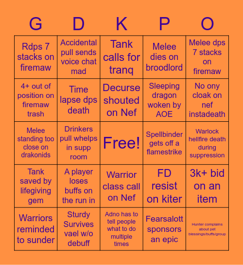 BWL GDKP Bingo Card