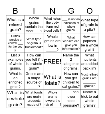 Grains! Bingo Card