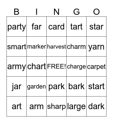 (AR- R controlled words Bingo Card