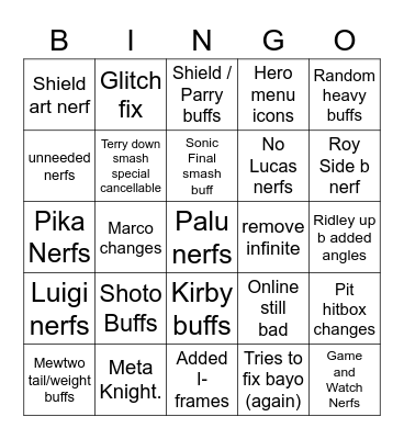 Patch Notes Bingo Card
