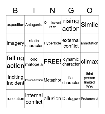 Literary Bingo Card