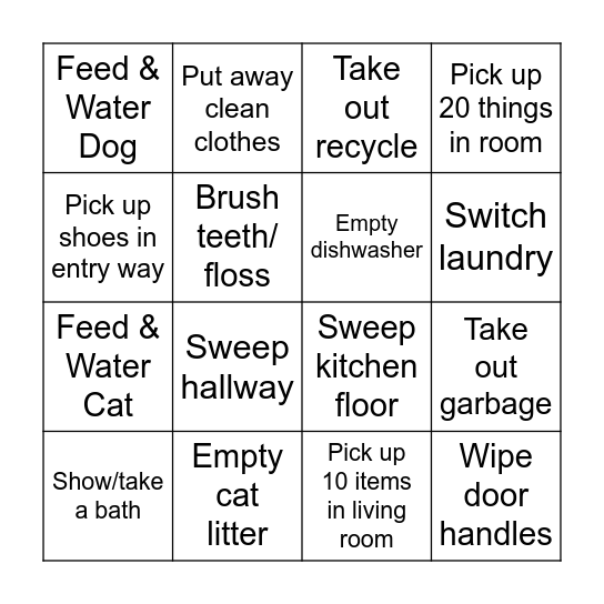 ____________'s Chore Chart Bingo Card