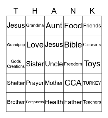 THANKSGIVING Bingo Card