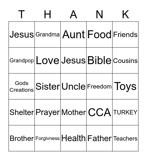 THANKSGIVING Bingo Card