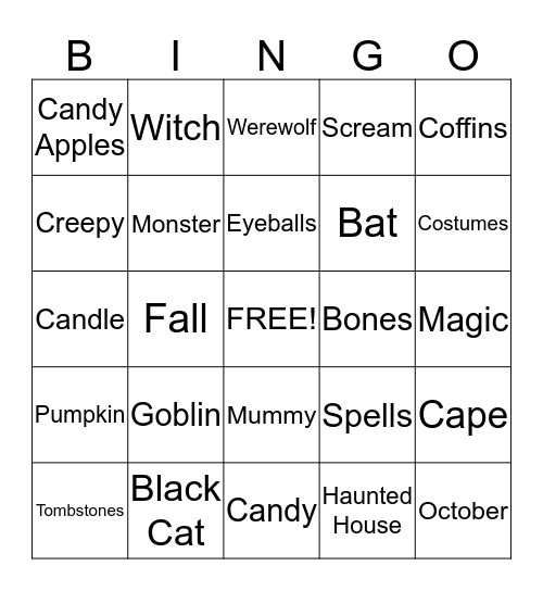 Bobcats Halloween Bingo Card