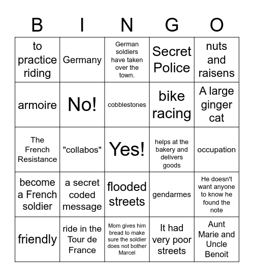 The Bicycle Spy - Chapter 1, 2 Bingo Card