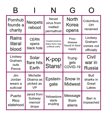 July 2020 Bingo Card