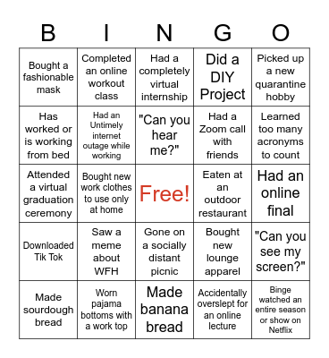 MMIP Summer, School, and WFH Bingo! Bingo Card