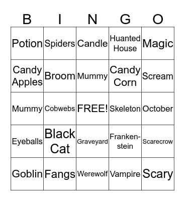 Bobcats Halloween Bingo Card